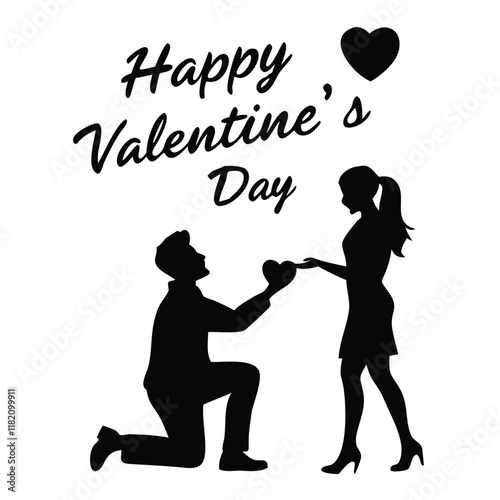  Happy valentine's day couple proposing vector silhouette