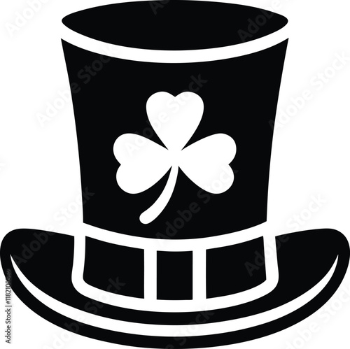 Top Hat with Shamrock Silhouette, Black top hats silhouette pattern, white background, festive St. Patrick's Day design
