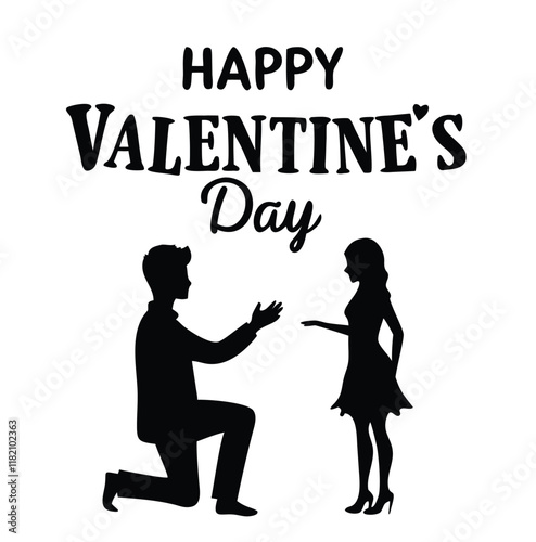  Happy valentine's day couple proposing vector silhouette