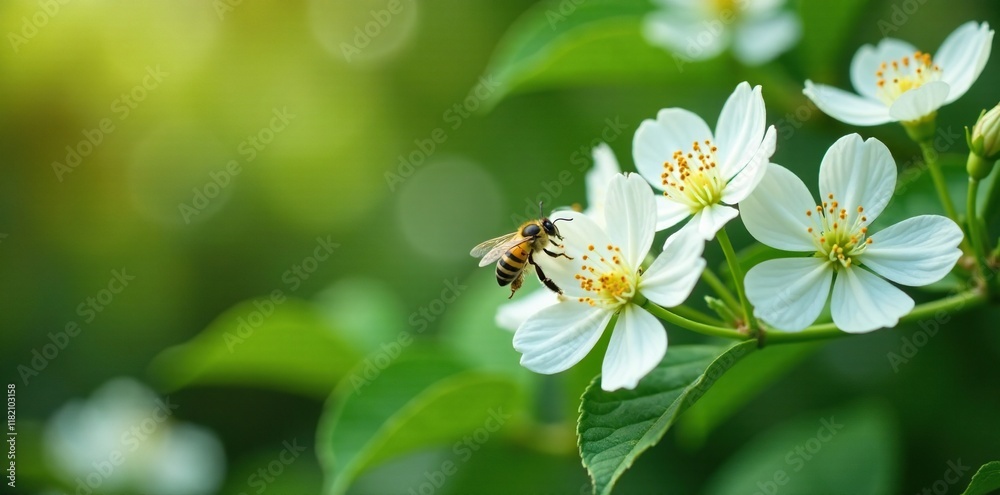 intricate white flowers on a shrub attract bees and butterflies, nectar, pollinator scene intricate white flowers on a shrub attract bees and butterflies, nectar, pollinator scene