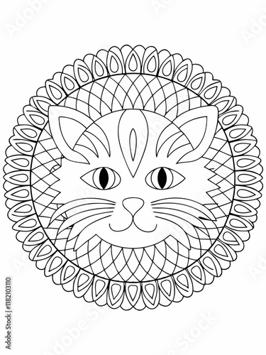 Circular Cat Mandala Coloring Page Intricate Design for Adults