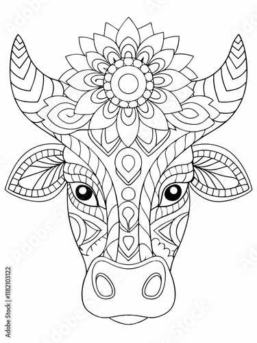 Ornate Bull Head Mandala Coloring Page Intricate Design Art