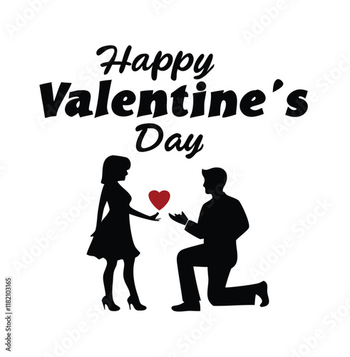 Happy valentine's day couple proposing vector silhouette
