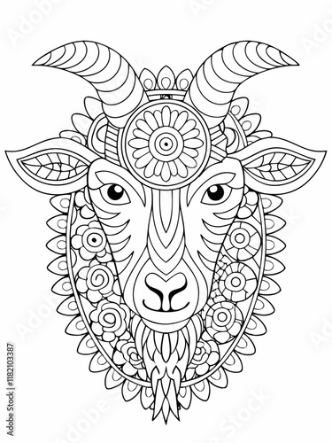 Intricate Mandala Goat Head Coloring Page Design Art