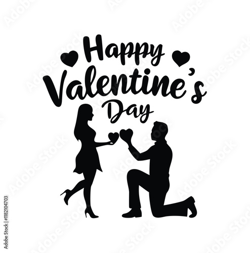 Happy valentine's day couple proposing vector silhouette