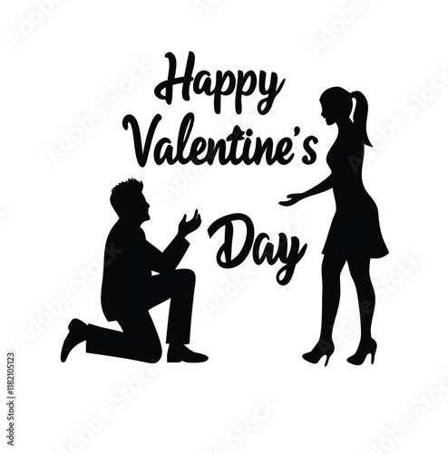  Happy valentine's day couple proposing vector silhouette