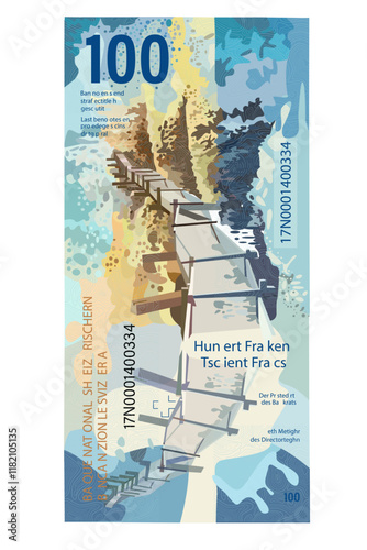 Vector stylized illustration of 100 Swiss francs from the back