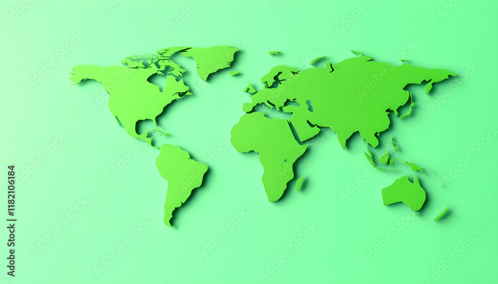 3D Green World Map on Gradient Green Background: Ecology
3D Green World Map on Gradient Green Background: Ecology