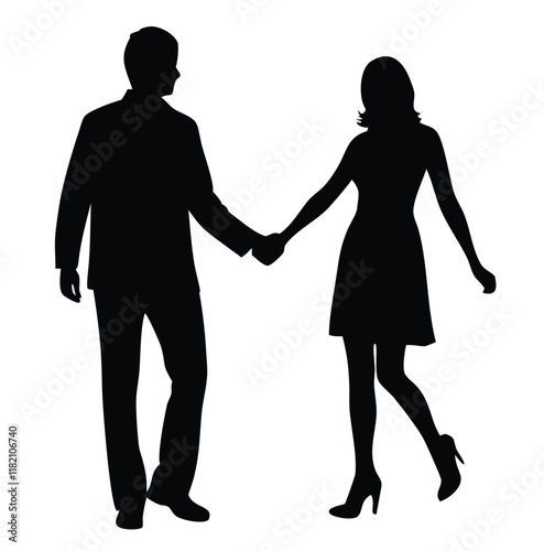 Happy valentine-s day couple proposing silhouette illustration