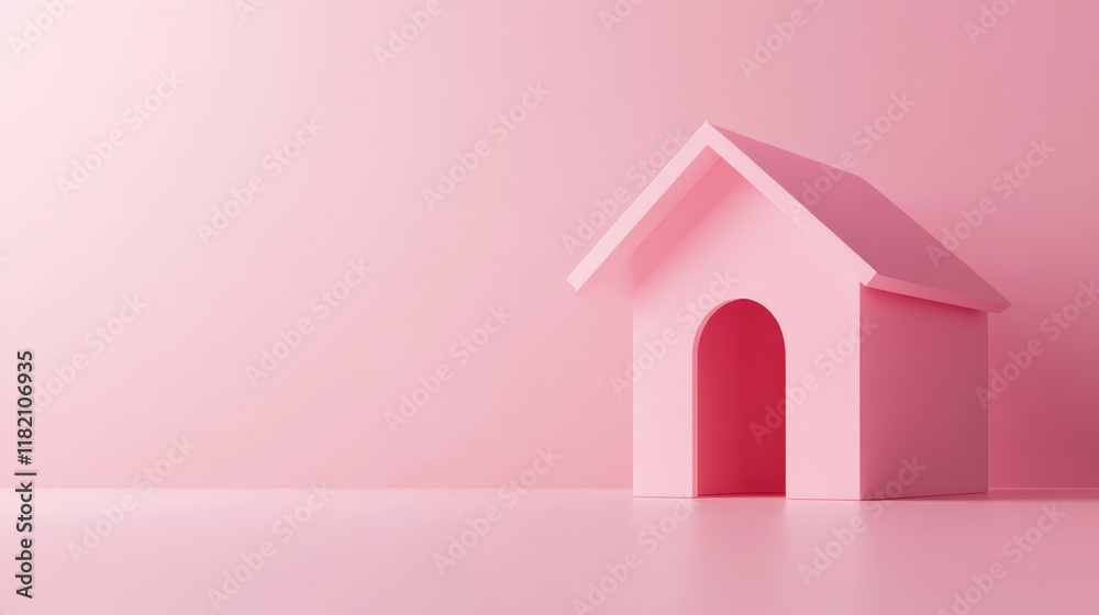 Pink 3D house shape with a hollow interior, Pink 3D house shape with a hollow interior,