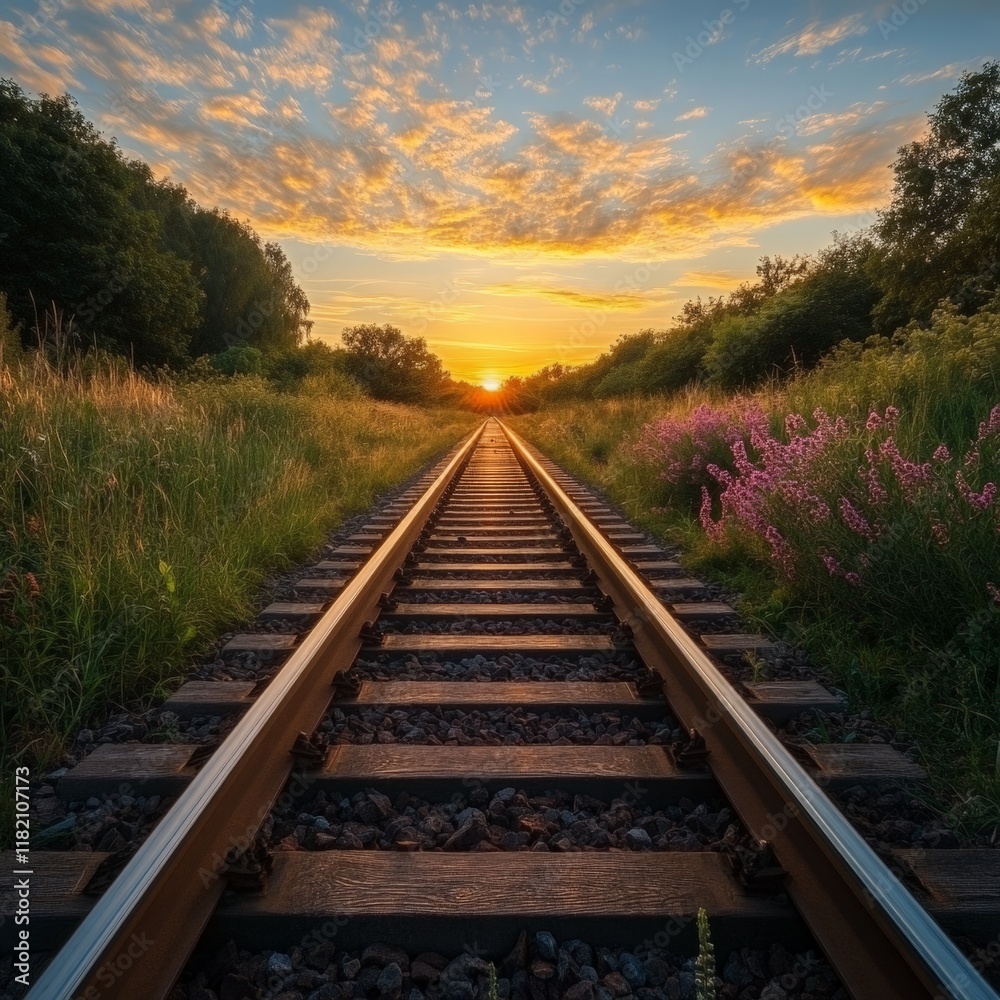 A high-angle view of an airport track stretching towards a sunrise, symbolizing journey and hope. A high-angle view of an airport track stretching towards a sunrise, symbolizing journey and hope.