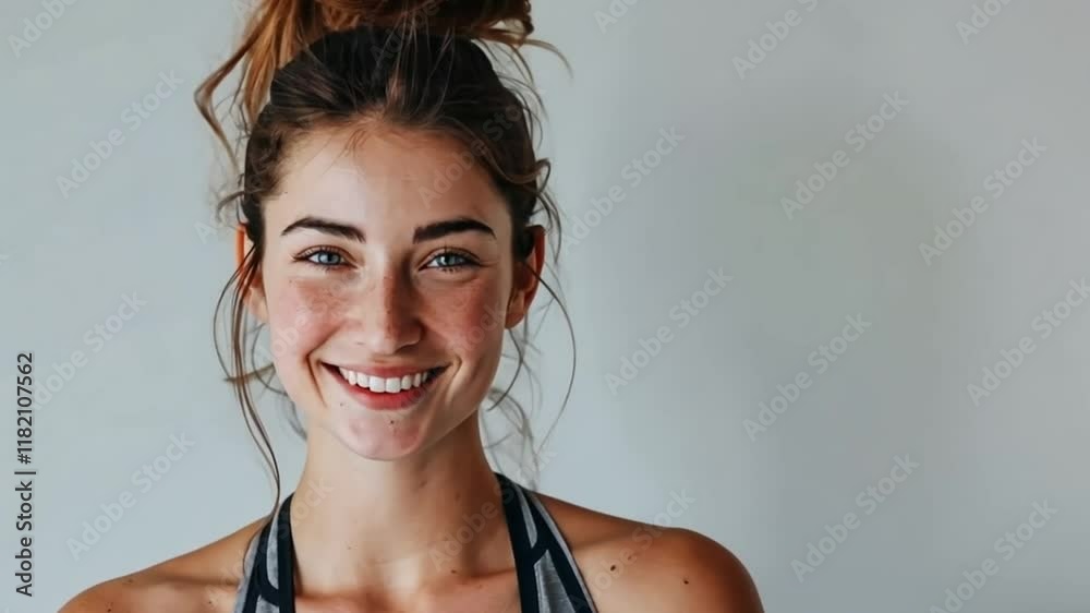 female fitness instructor on grey background female fitness instructor on grey background