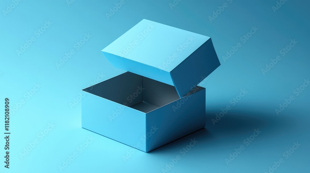 A white gift box with a blue ribbon and bow is slightly open against a solid blue background. A white gift box with a blue ribbon and bow is slightly open against a solid blue background.