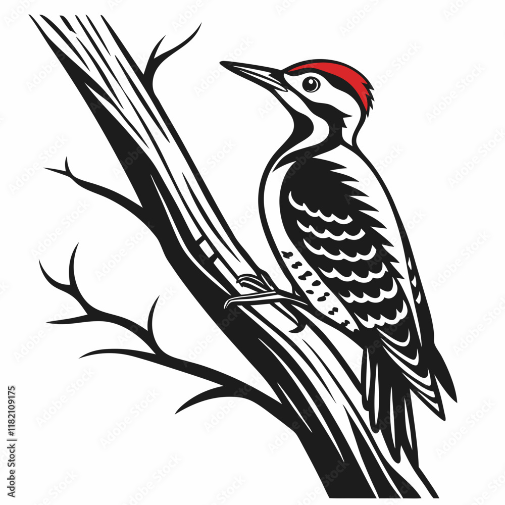 Obraz premium Woodpecker vector silhouette black design white background