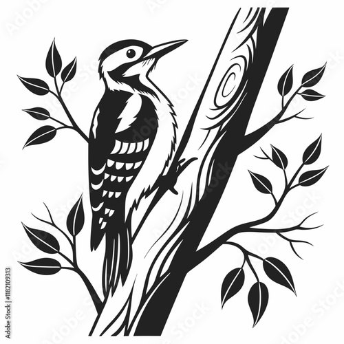 Woodpecker vector silhouette black design white background photo