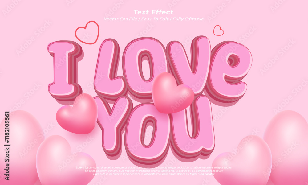 Vector 3d text effect i love you title style Vector 3d text effect i love you title style