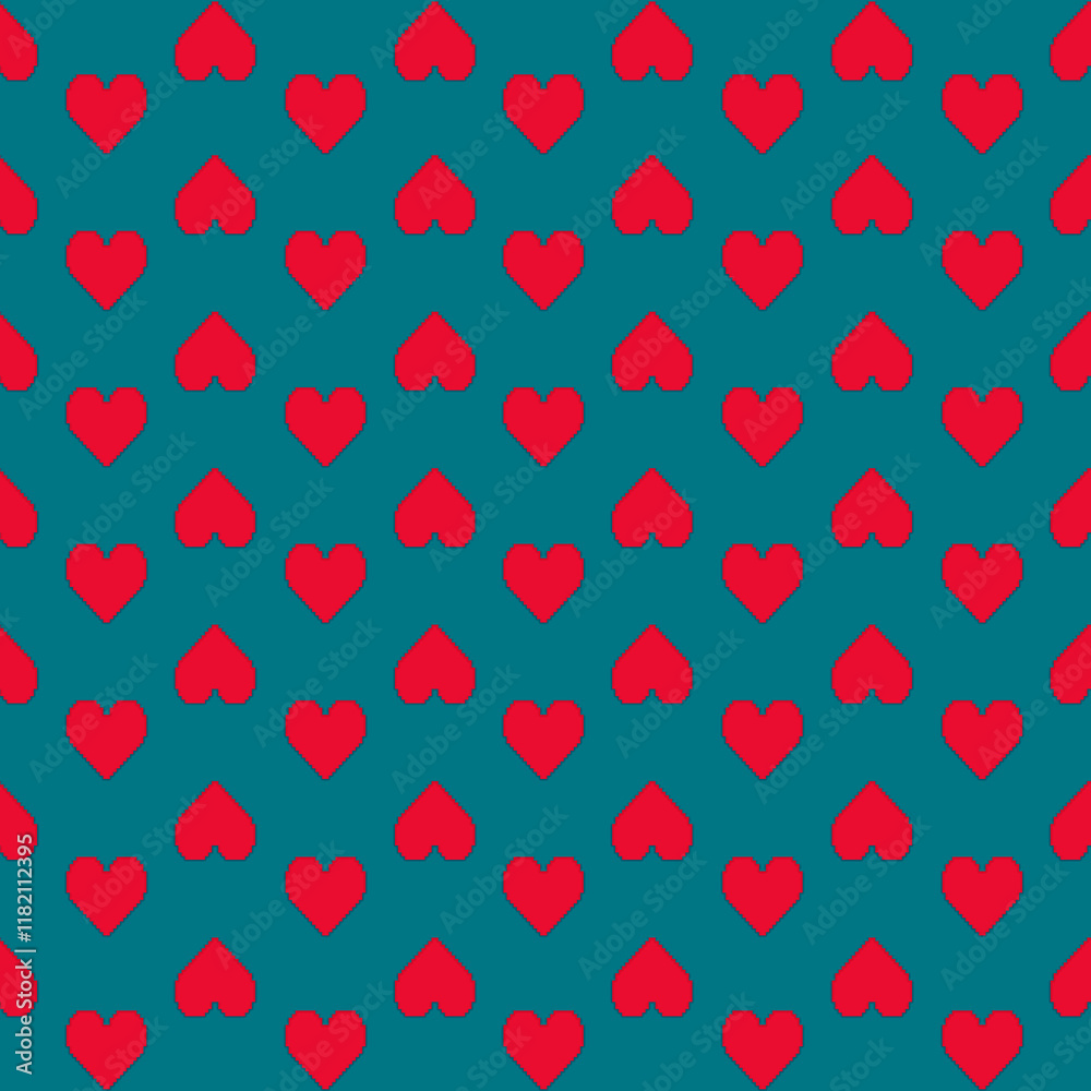 retro heart seamless pattern . Red heart on green background. retro heart seamless pattern . Red heart on green background.