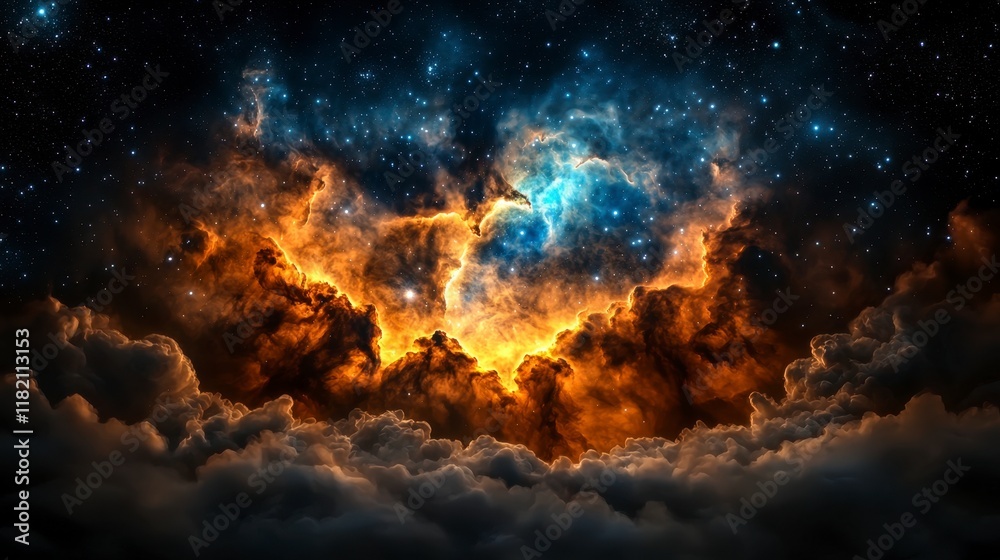Celestial explosion cosmic phenomenon over ethereal clouds digital art night sky abstract conceptualization for visual impact Celestial explosion cosmic phenomenon over ethereal clouds digital art night sky abstract conceptualization for visual impact