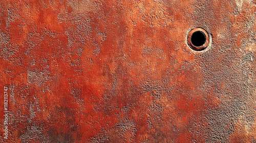 Rustic Red Metal Wall Texture with Hole: Grunge Background photo