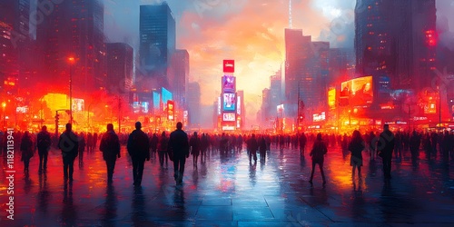 Abstract Cityscape Illustration with Muted Tones - Generative AI