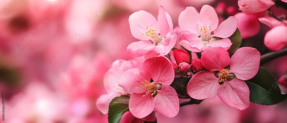 Blooming pink flowers in a vibrant spring garden. Blooming pink flowers in a vibrant spring garden.