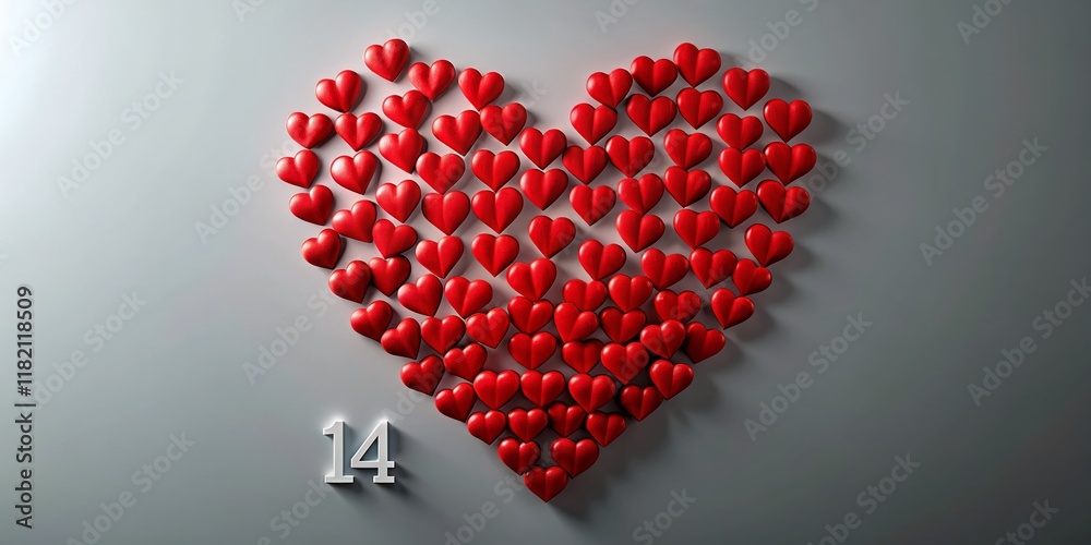 Silhouette of Red Hearts and Number 14 on Gray Background - Valentine's Day Stock Photo Silhouette of Red Hearts and Number 14 on Gray Background - Valentine's Day Stock Photo