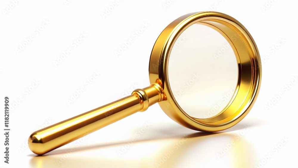 Silhouette of Small Gold Magnifying Glass on White Background - Stock Photo Silhouette of Small Gold Magnifying Glass on White Background - Stock Photo