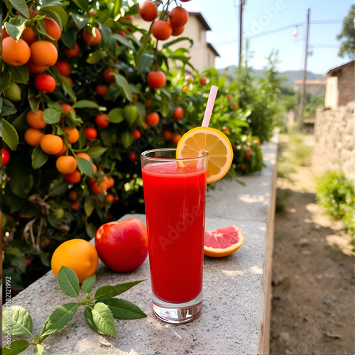 Jugo de naranja roja, tipico en sicilia photo