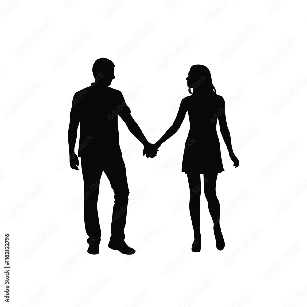 Happy valentine-s day couple proposing silhouette illustration Happy valentine-s day couple proposing silhouette illustration