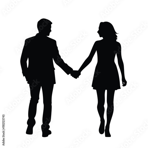 Happy valentine-s day couple proposing silhouette illustration