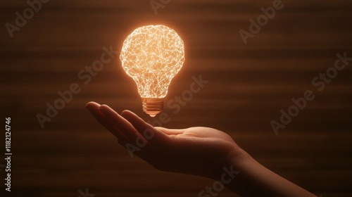 Hand Holding Glowing Light Bulb with Ideas Concept photo