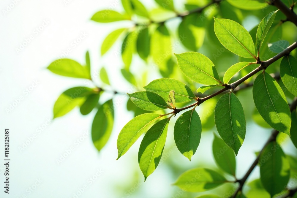 Macadamia tree branches with leaves against white background, forest, botanical Macadamia tree branches with leaves against white background, forest, botanical