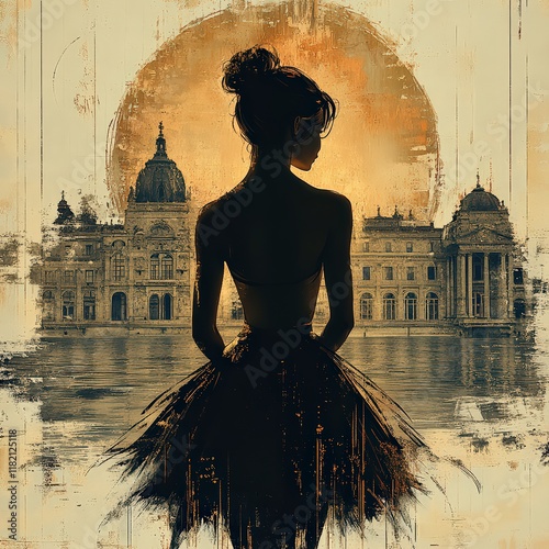 photo of a ballerina in a dress near theater 