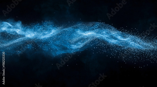 Nebulosa azul brillante con partículas de luz en un fondo oscuro, ideal para diseños cósmicos, espaciales y atmosféricos. photo