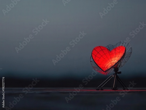 A heartshaped satellite dish beaming signals of unity across the globe, Valentines connection, engineering marvel, global reach photo