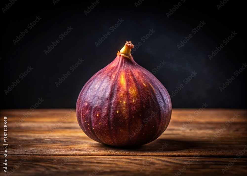 Fototapeta premium Single Ripe Fig on Dark Table - Minimalist Close-up Still Life Photography