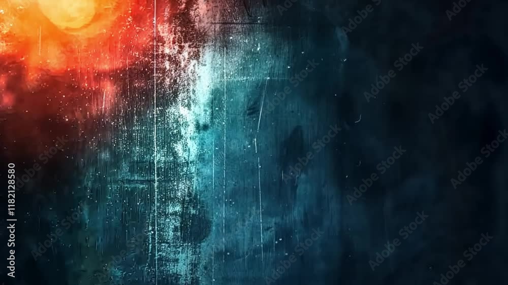 orange light leak on blue grunge concrete wall
