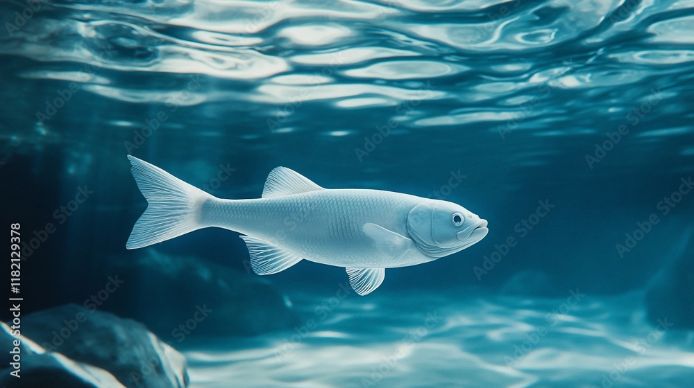 Fototapeta premium Albino fish swimming underwater.