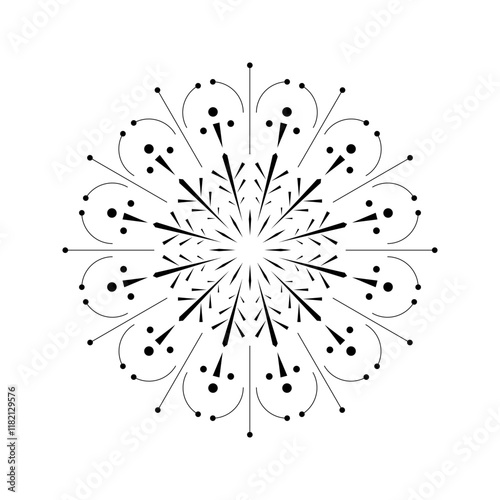 Radiant firework explosion with bursting spark rays. Abstract flare icon showing light outbreak. Minimalist sunburst graphic isolated in black on white background