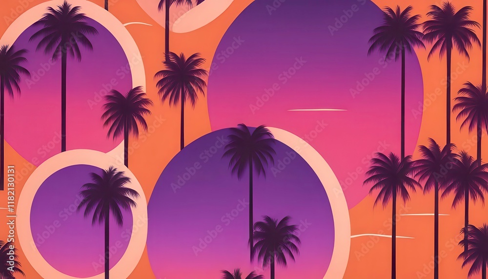 Fototapeta premium Ilustração detalhada de uma paisagem montanhosa ao nascer do sol, com cores vibrantes, uma lua minimalista, projetada para camisetas com tema de atividades ao ar livre