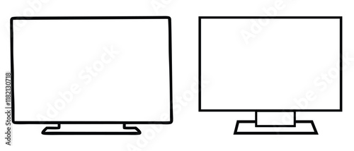 Set of 2 smart tv Silhouette vector illustration. Modern television with black and white. Tv monitor icon.