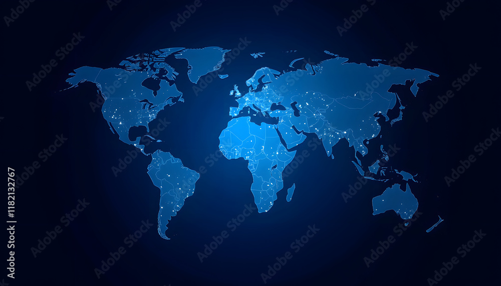 Earth Communications network map of the world. Dark blue background map world global logistics network, pop art, with white tones Earth Communications network map of the world. Dark blue background map world global logistics network, pop art, with white tones