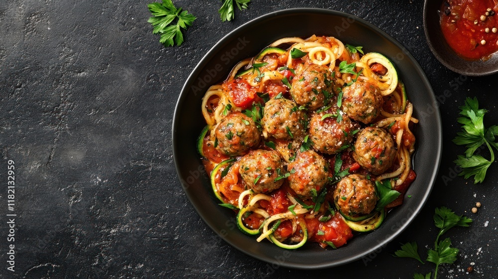 Delicious Meatballs with Zucchini Noodles and Marinara Sauce Delicious Meatballs with Zucchini Noodles and Marinara Sauce