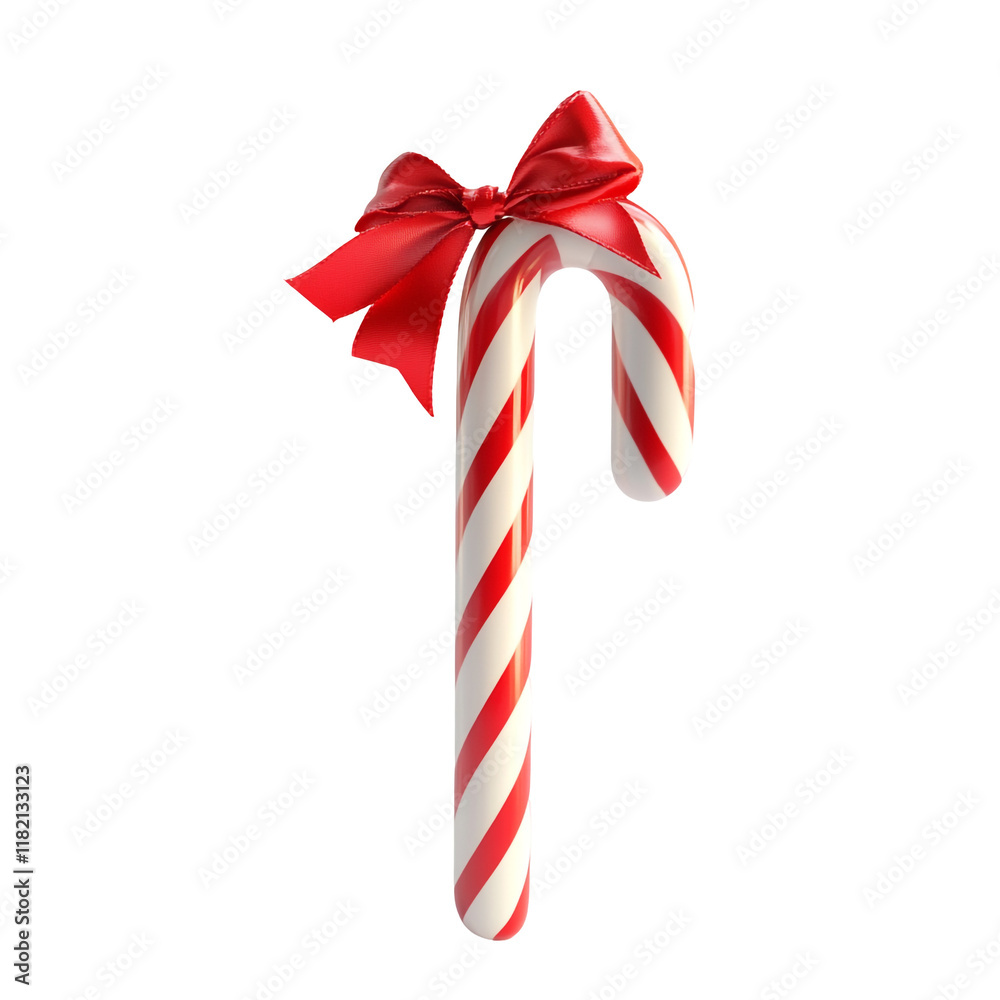 Festive Red and White Candy Cane with a Red Bow Festive Red and White Candy Cane with a Red Bow