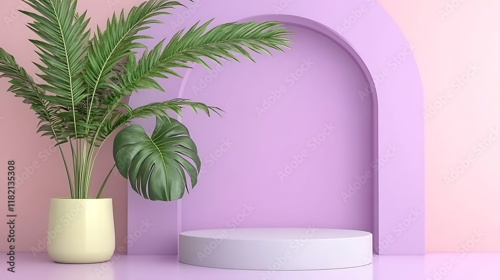 Pastel Pink Room with Plants and Display Pedestal Pastel Pink Room with Plants and Display Pedestal