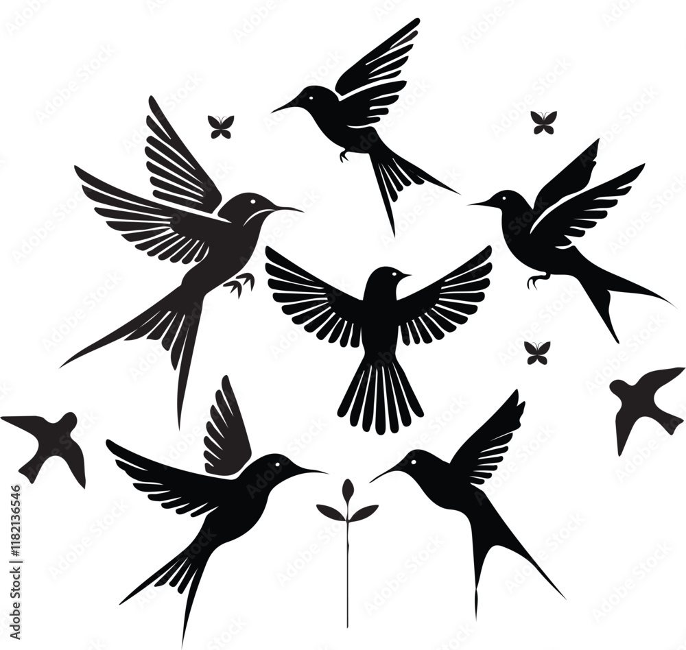 Obraz premium Bundle Image Bird Silhouette Vector Art on White Background 03