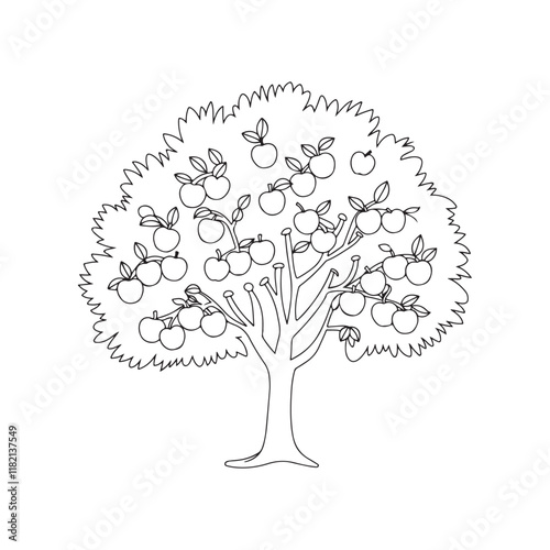 line drawing of an apple tree