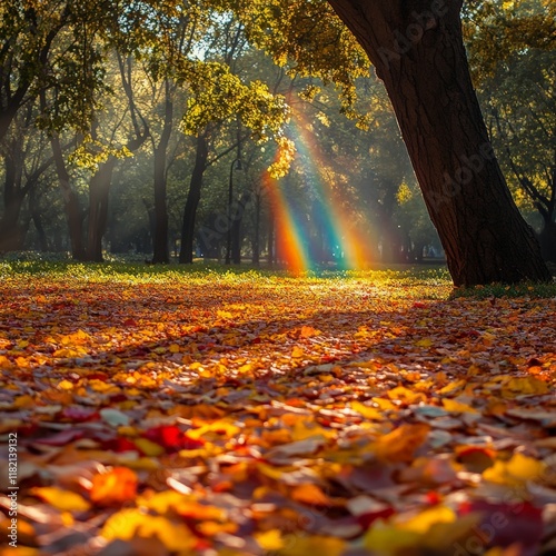 Wallpaper Mural Stunning capture of a park with vibrant autumn leaves and a magical rainbow. A blend of nature's beauty, tranquility, and fantasy. Perfect for inspirational, outdoor, and environmental themes. Torontodigital.ca