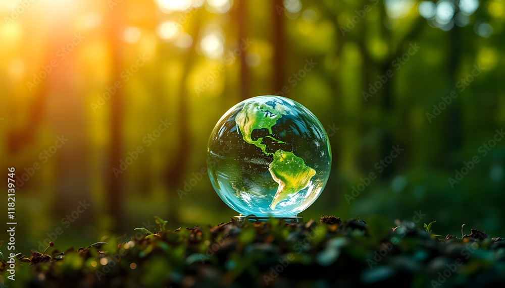 Glass Earth Globe in Forest: Environmental Conservation
Glass Earth Globe in Forest: Environmental Conservation