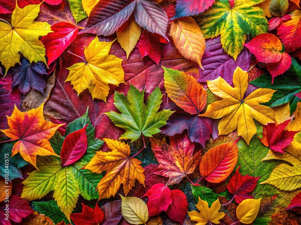A tapestry of vibrant autumn leaves, a flat lay design. A tapestry of vibrant autumn leaves, a flat lay design.